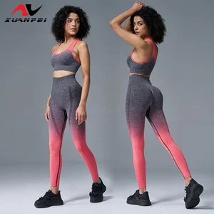 2pcs Women Set Workout Gradient Color Womens Sportswear Seamless Fitness Yoga Leggings