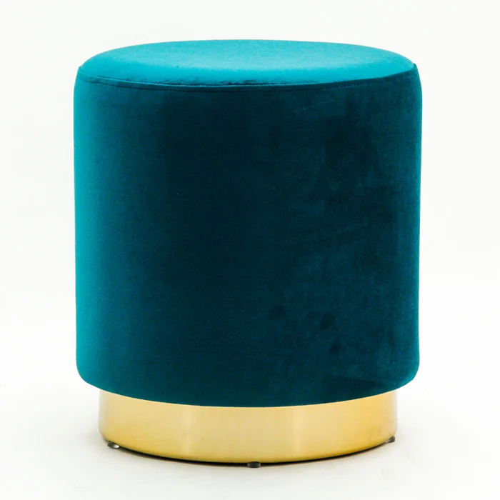 HStex Custom Modern Fancy Stool 2021 Classic Round Velvet Gold Based Pouf Puff Fabric Ottoman Cushion Velvet Seat