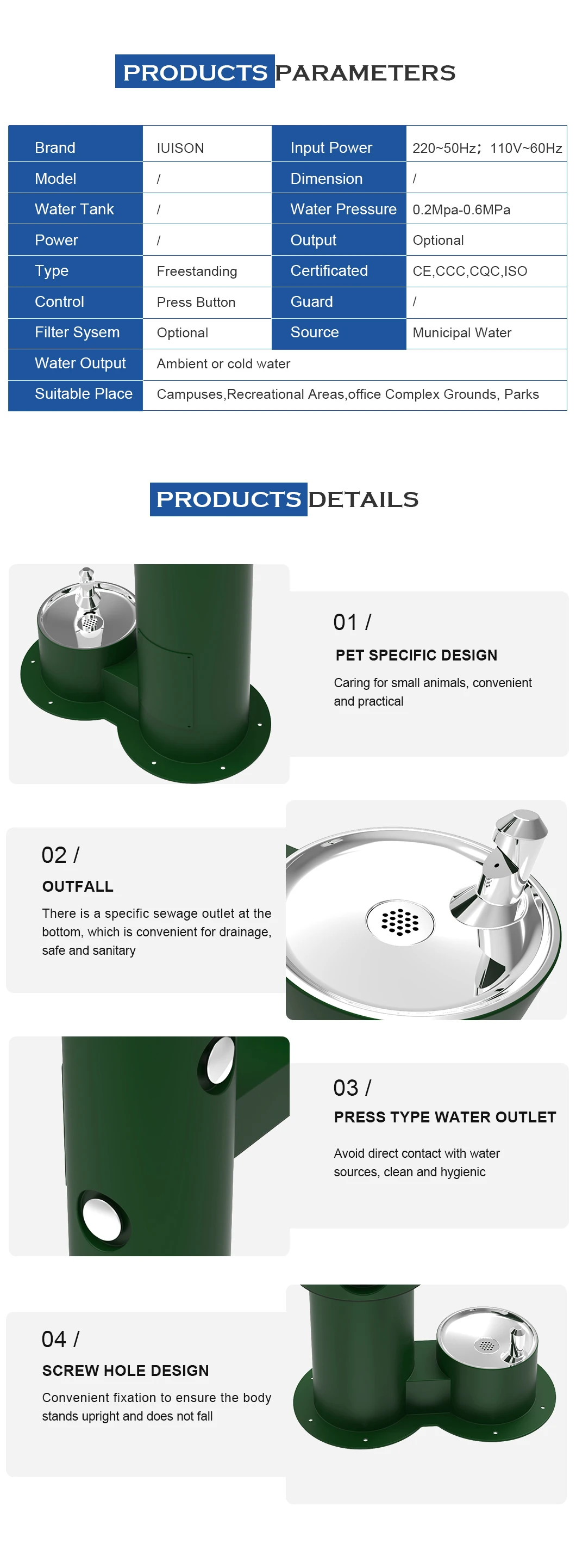 Stainless steel four basin direct drinking water fountain garden  purifier water dispenser outdoor for park factory