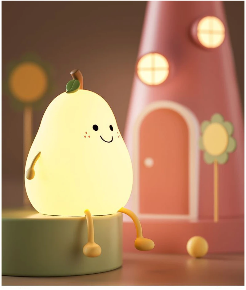 product cartoon silicone pear night light usb charging 7 colors change kids night light led table lamp baby feeding nursery lamp-44