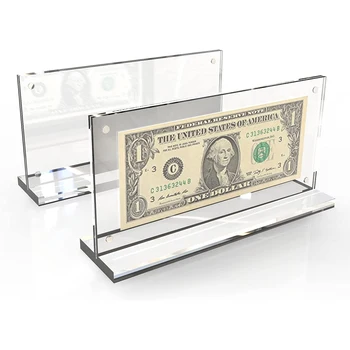 Custom Clear Acrylic Block Frame Currency Frame Display Stand Banknote Holder For Protection Banknote And Stamp Collection