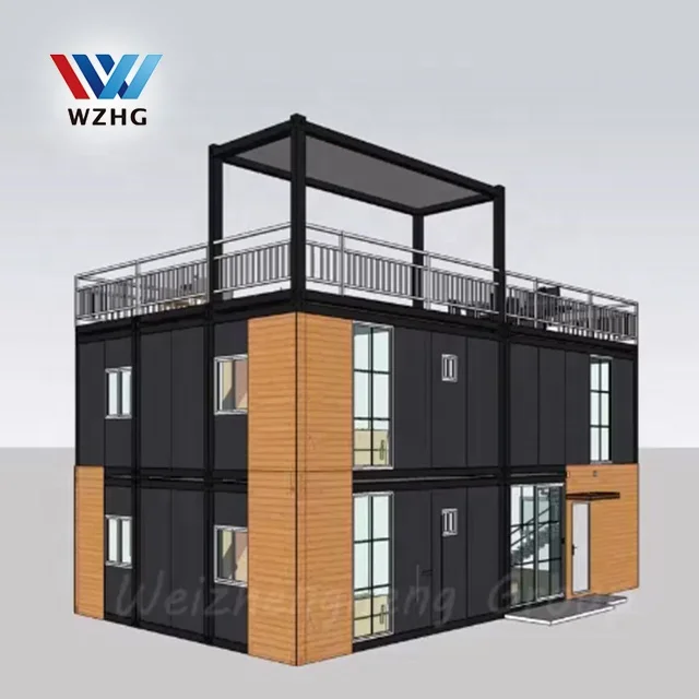 Prefab Flat Pack Modular 2storey 20ft Living Sea Container Room House with Balcony