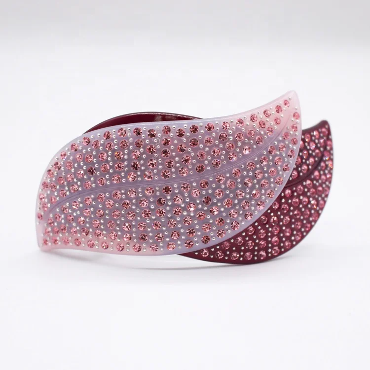 french acetate rhinestone hair barrettes double leaves rhineston