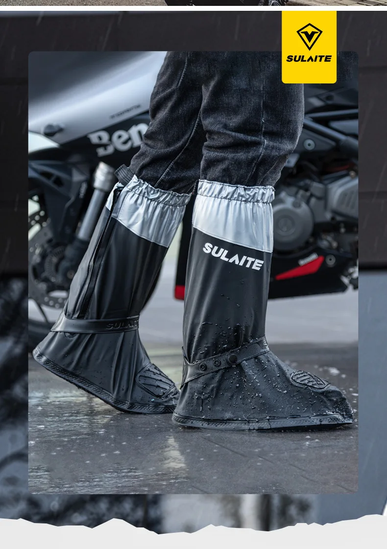 SULAITE Protector De Zapato Moto PVC Long  Motorcycle Rain Shoe Cover Non Slip Reusable Waterproof Rain Boots Cover