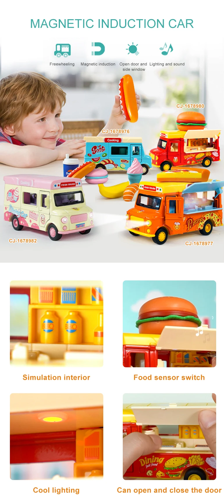 Children 1:36 Mini diecast induction hamburg diecast toys model open door car pull back trucks toy with light and music