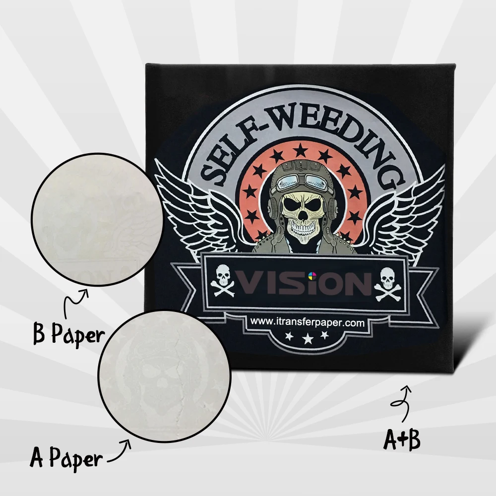 Vision Laser Dark Self Weeding Transfer Paper Used for 100% Cotton Fabrics,OKI Printer,A Film and B Paper
