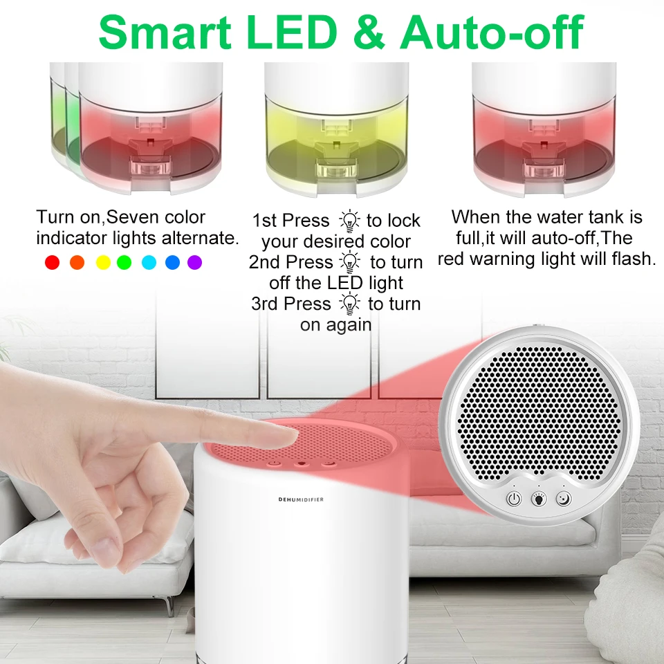 Mini Dehumidifier 1000ml Removable Water Tank Portable Domestic Dehumidifier For Home Bedroom