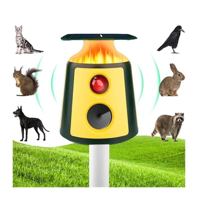 Saijzek 2024 New Tri-face 360 Smart outdoor Ultrasonic Animal Repeller Deer/Pigeon/Cat/Wild Pig/Monkey Solar Animal Repeller