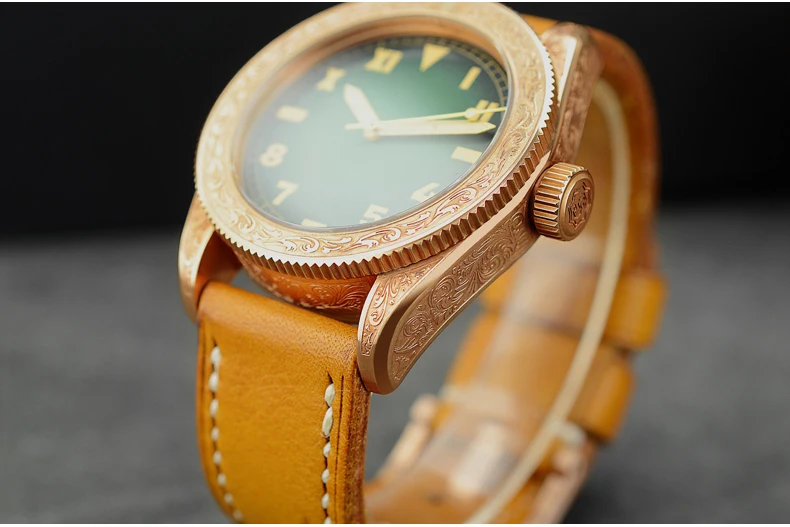 Custom 50atm Diver Watch Carve Bronze Case Automatic Mechanical Men Watches