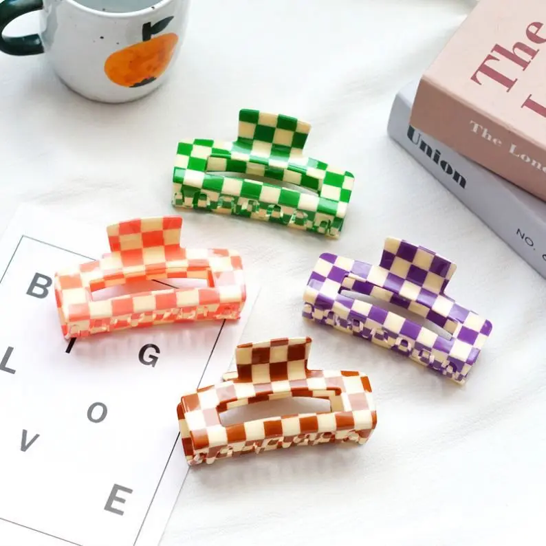 Оптовая продажа, клетчатые заколки для волос, большие заколки для волос для женщин