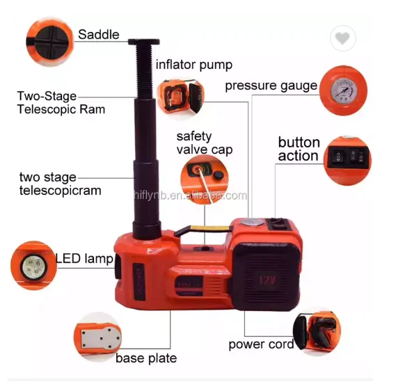 3 in 1 Electric CarJack Set with Compressor Pump and Electric Wrench  LED Light Pointer Display Lifting Machine