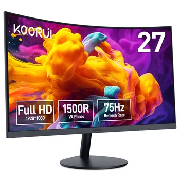 KOORUI 27N5CA 27Inch Curved Black Computer Monitor FHD 1080P 75Hz