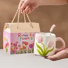 Single cup tulip pink spoon gift box
