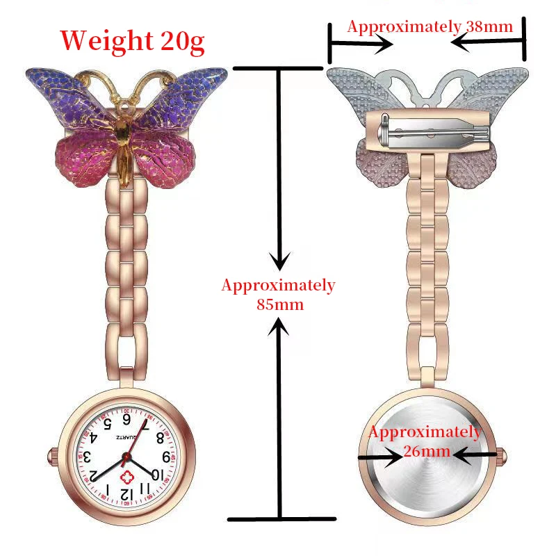 Butterfly Colorful  FOB Quartz Movement Nurse Brooch  Pocket Fob Watches Breast Nurse Watch Clip Nurse Pocket Doctor Watch