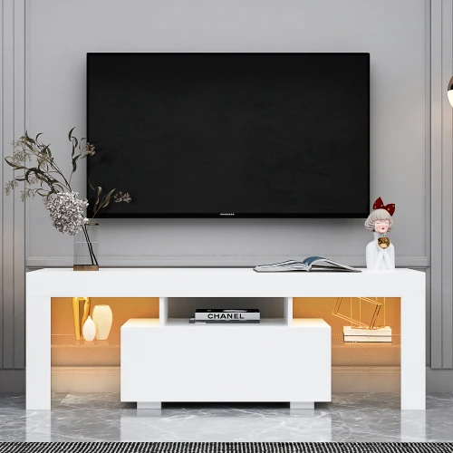 TV  Display Stand with Storage Console With Cabinets and Interior Shelves Home Furniture Cheap and Modern Open She