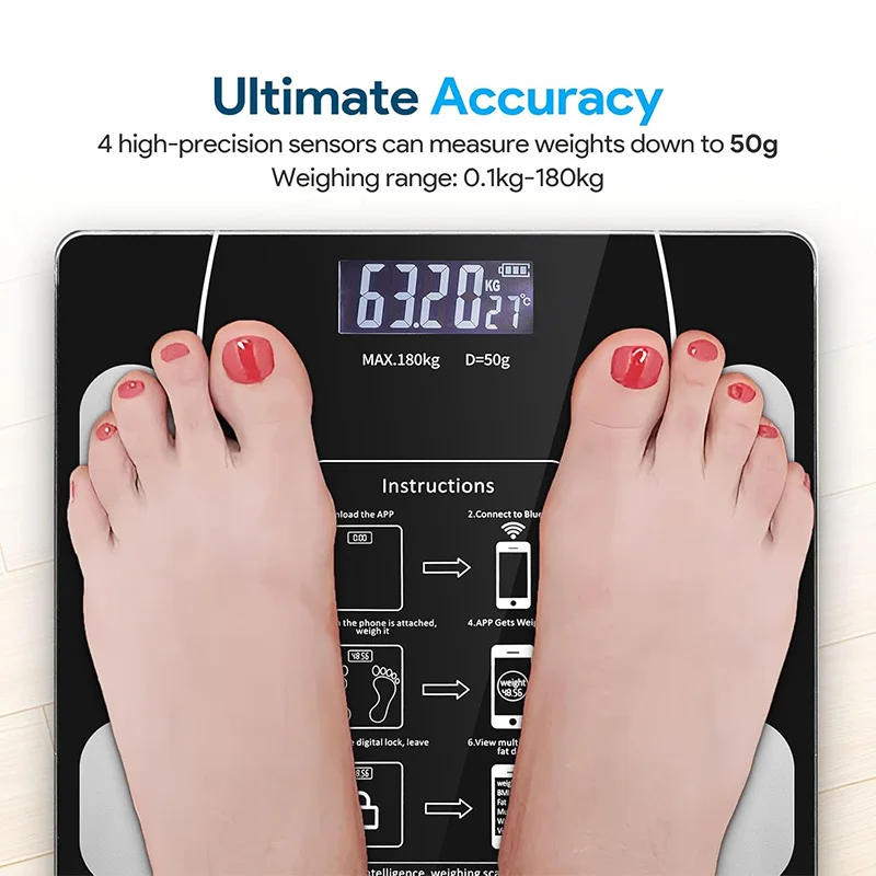 Smart Body Fat Scale Highly Accurate Bluetooth Digital Bathroom Body Composition Analyzer Measures Weight Body Fat