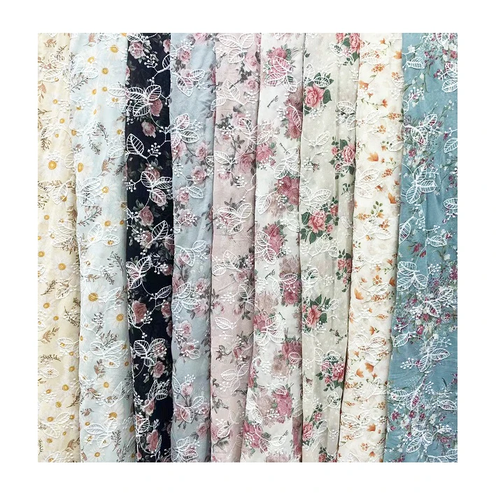 Новый старинный шифон с принтом Вышивка Кружева Тюль Оболочка ткань Клевер Дырокол вышивка ткань