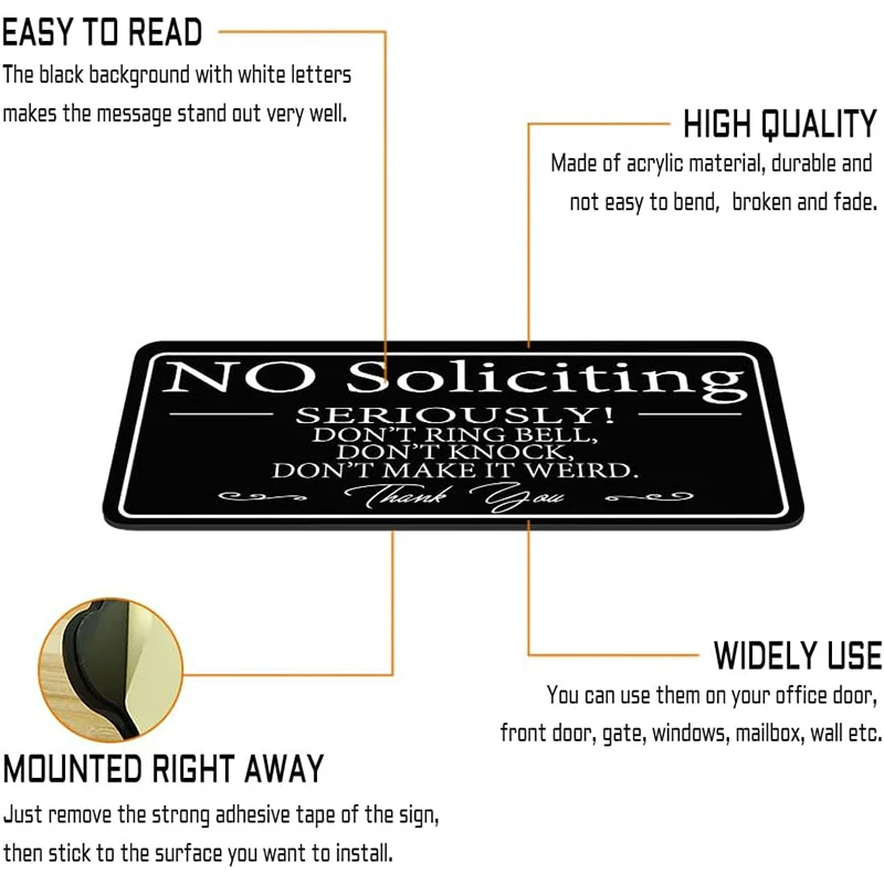 Wofedyo No Soliciting Sign For House  With Strong Adhesive Tape Durable Soliciting Signs Home Office Solicitation Signs Front Door Wall Window Clear Black 20 - View #8