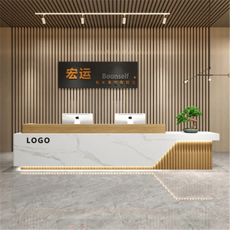 Kisen Customized Design White Reception Desk Acrylic Solid Surface Office Furniture White Corians Office Front Desk