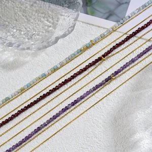 Vintage-Style Stainless Steel Multi-Layer Bead Chain Necklace for Women Featuring Amethyst Ball Pattern Gift Jewelry