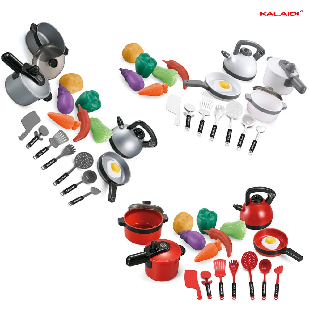 Kids Real Plastic Pretend Play Cooking Kit Set Happy Kitchen Toys