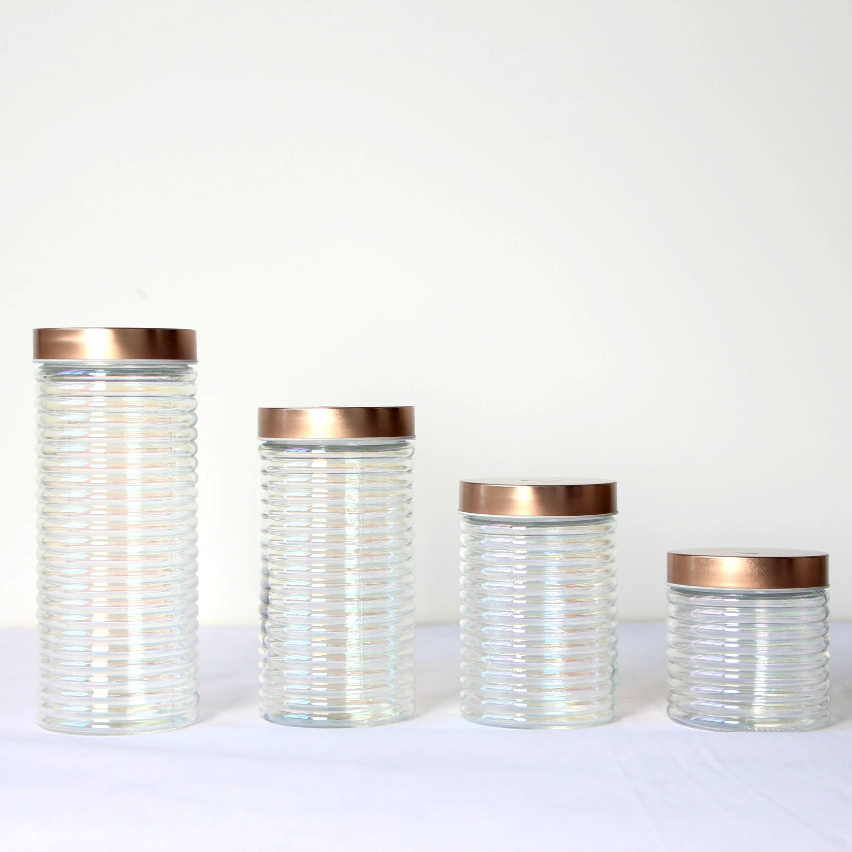 Unique Customized Clear Glass Candle Jar With Metal Lids And Color Box