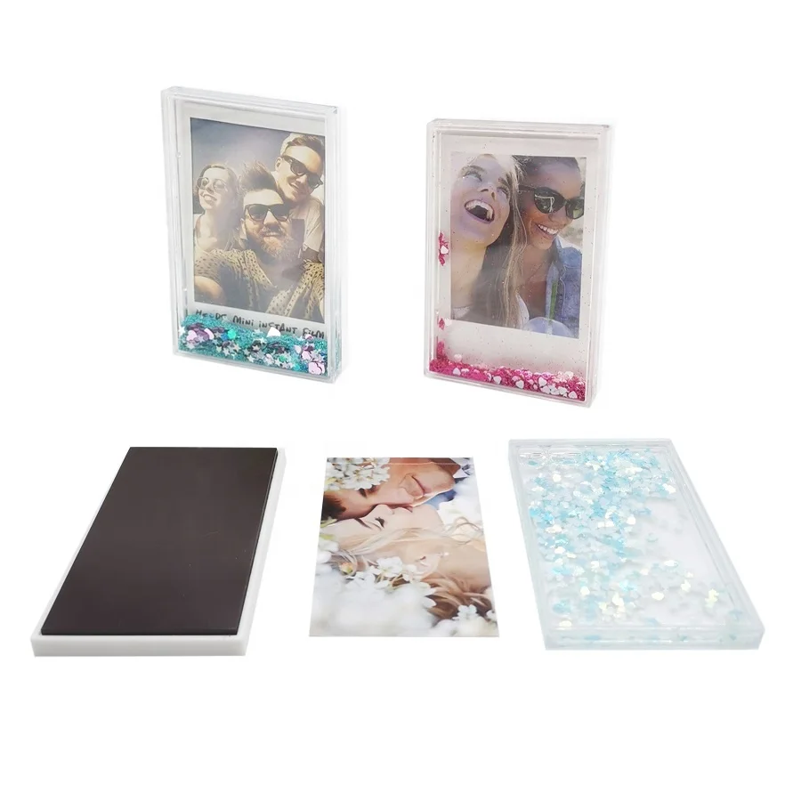 Mini 2x3 Instant Photo Insert Acrylic Picture Frame for Water Glitter Floating Sparkle Photo Frame with Fridge Magnet