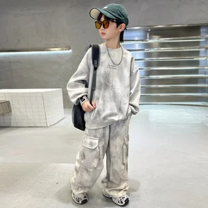 2026 New Style Boys' Sportswear Suit Casual Sweatshirt for Spring Autumn Fashion Solid Pattern Clothing Set Clothes for Kids