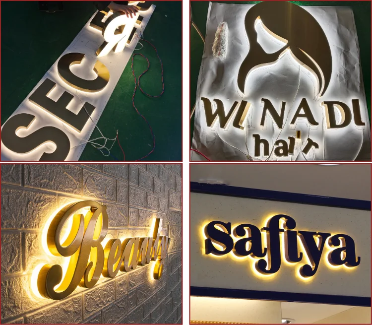 Kexian Custom Shop Name Board Backlit Letters Gold Led Illuminated 