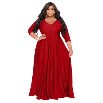 2024 Hot Selling Oversized Plus Size Lady Women's Clothing Solid Color V-neck Sexy Wedding Formal Dress