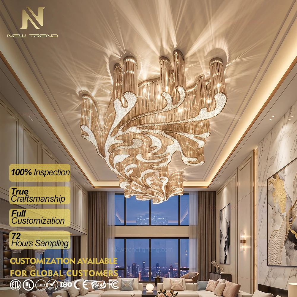 CPL-513 Bespoke Sculptural Crystal Chandelier – Oversized LED Ceiling Fixture for Hotel Lobby & Atrium