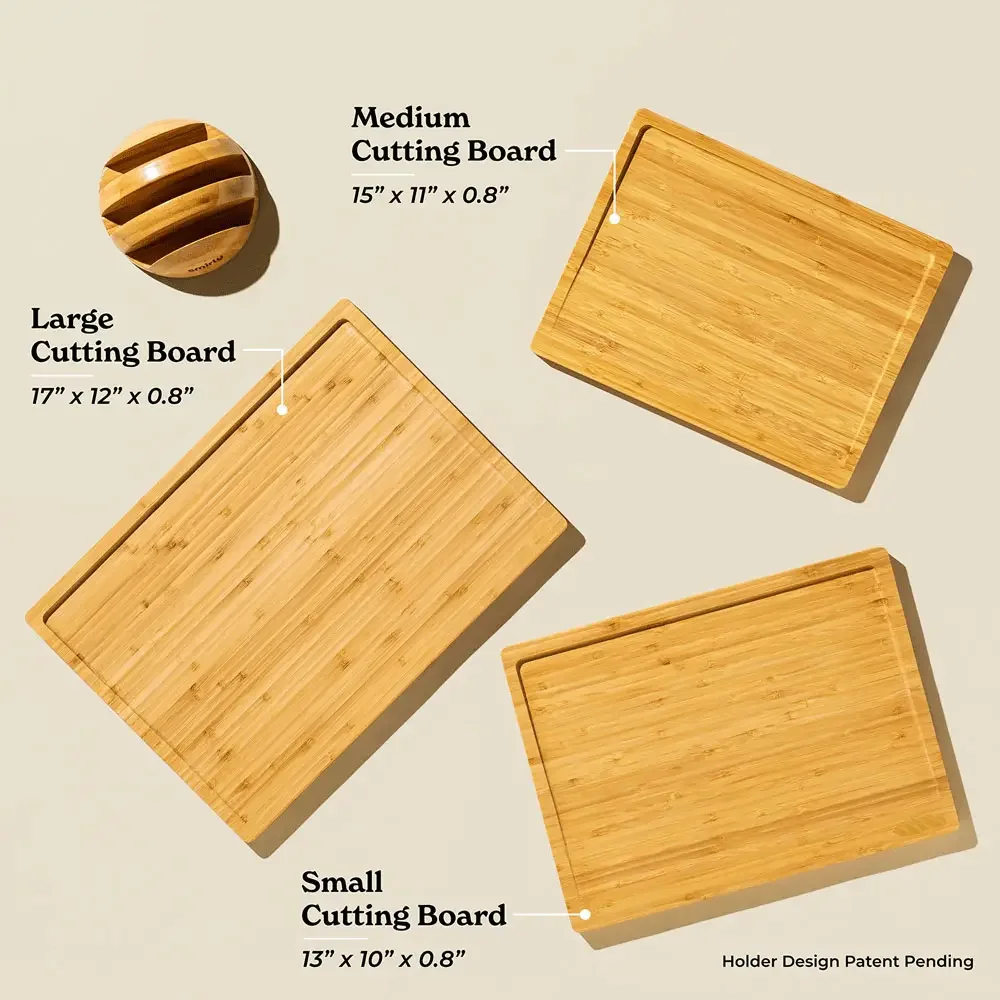 Bamboo Cutting Board Set Wood Cutting Board Set With Holder,Large Wooden Cutting Boards For
