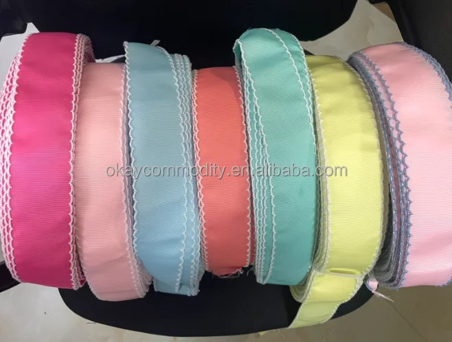 OKAY Custom High Quality Polyester Grosgrain Ribbon Moon Stitch Crochet Edge for Hair and Party Use