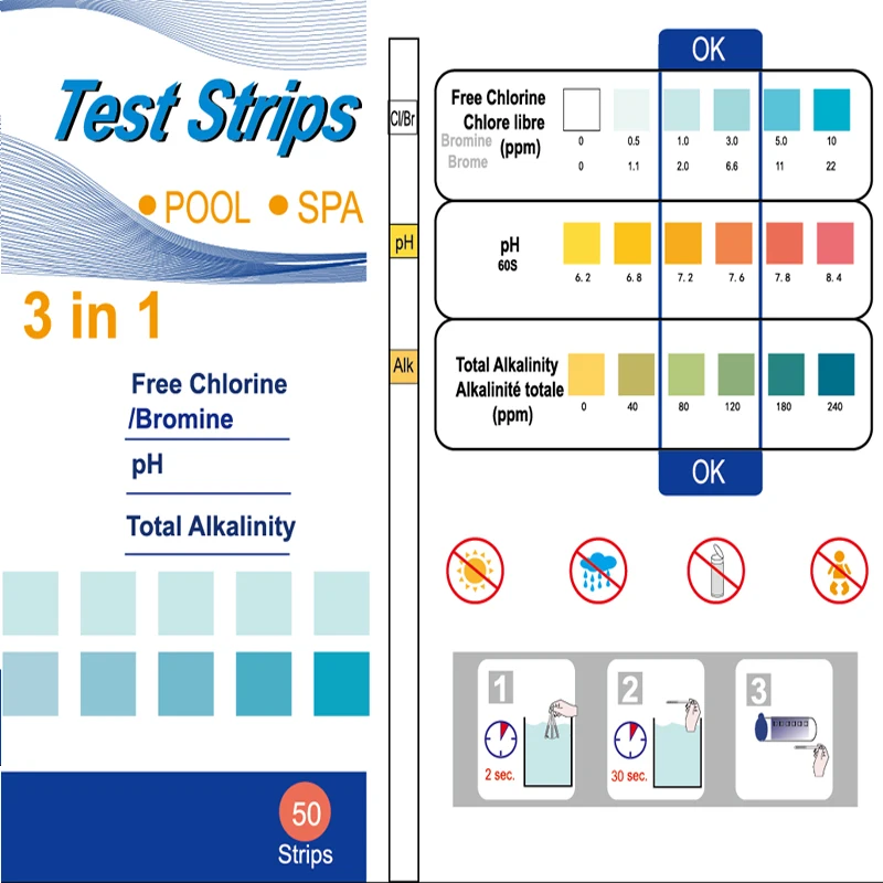 50 полосок комплект для тестирования качества воды с 3 параметрами высококачественные тест-полоски