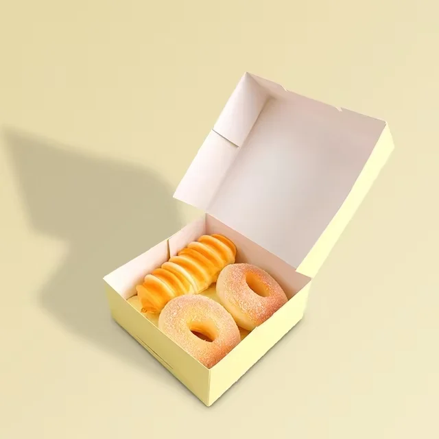 Custom Design Paper Cardboard Box Package Four Six Corner Glued Foldable Paper Cake Box