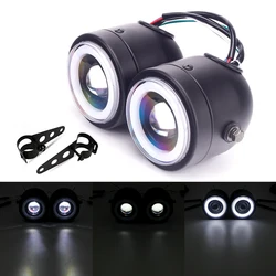 Светодиодный мотоциклетный фонарь, двойная фара головного света + кронштейн для Harley Softail Chopper Honda Suzuki CG125 GN125 Cafe Racer