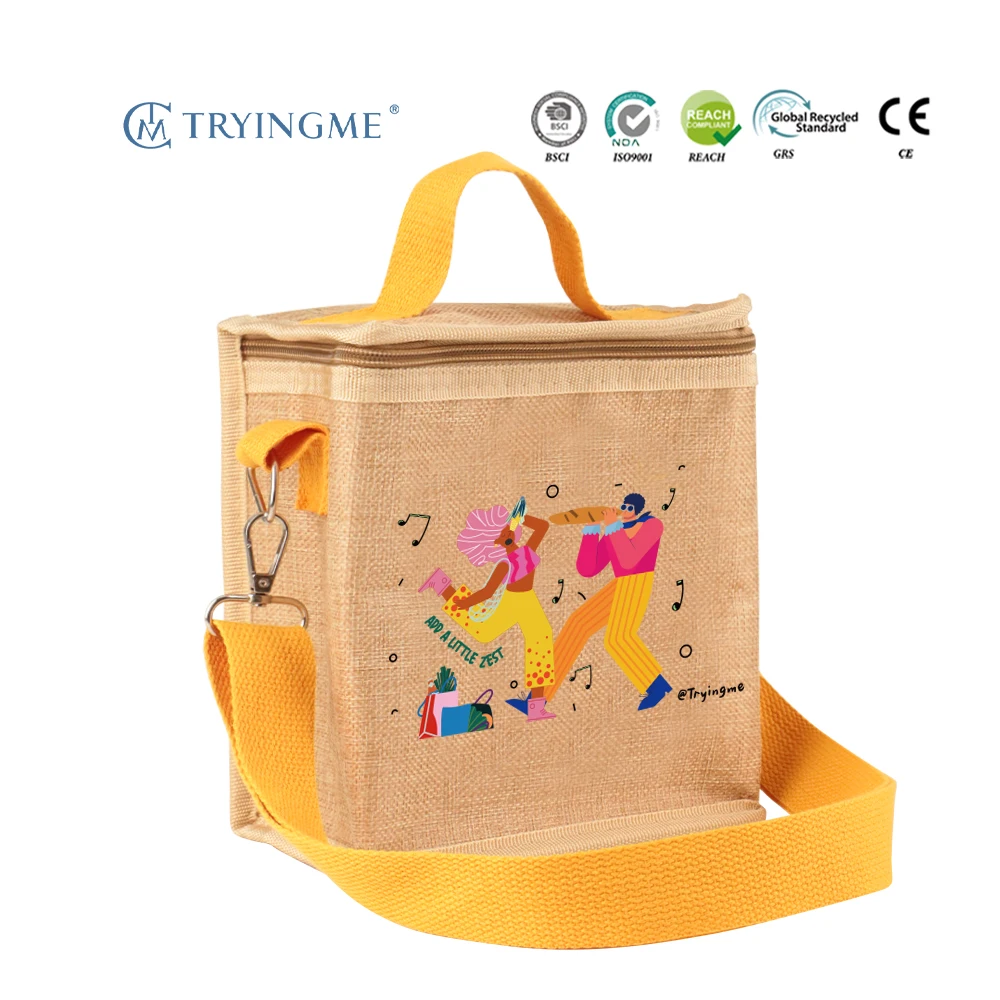 Wholesale Eco-Friendly Jute Cooler Bag Natural Color Thermal Insulated Bag Reusable and Washable