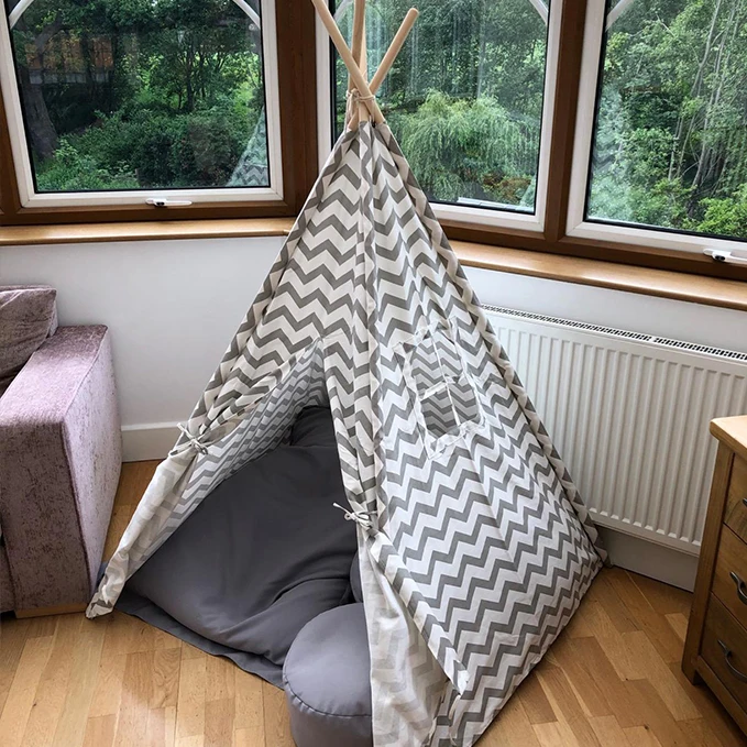 Portable Indoor Outdoor Zigzag Heavy Cotton Canvas Teepee Kids Play