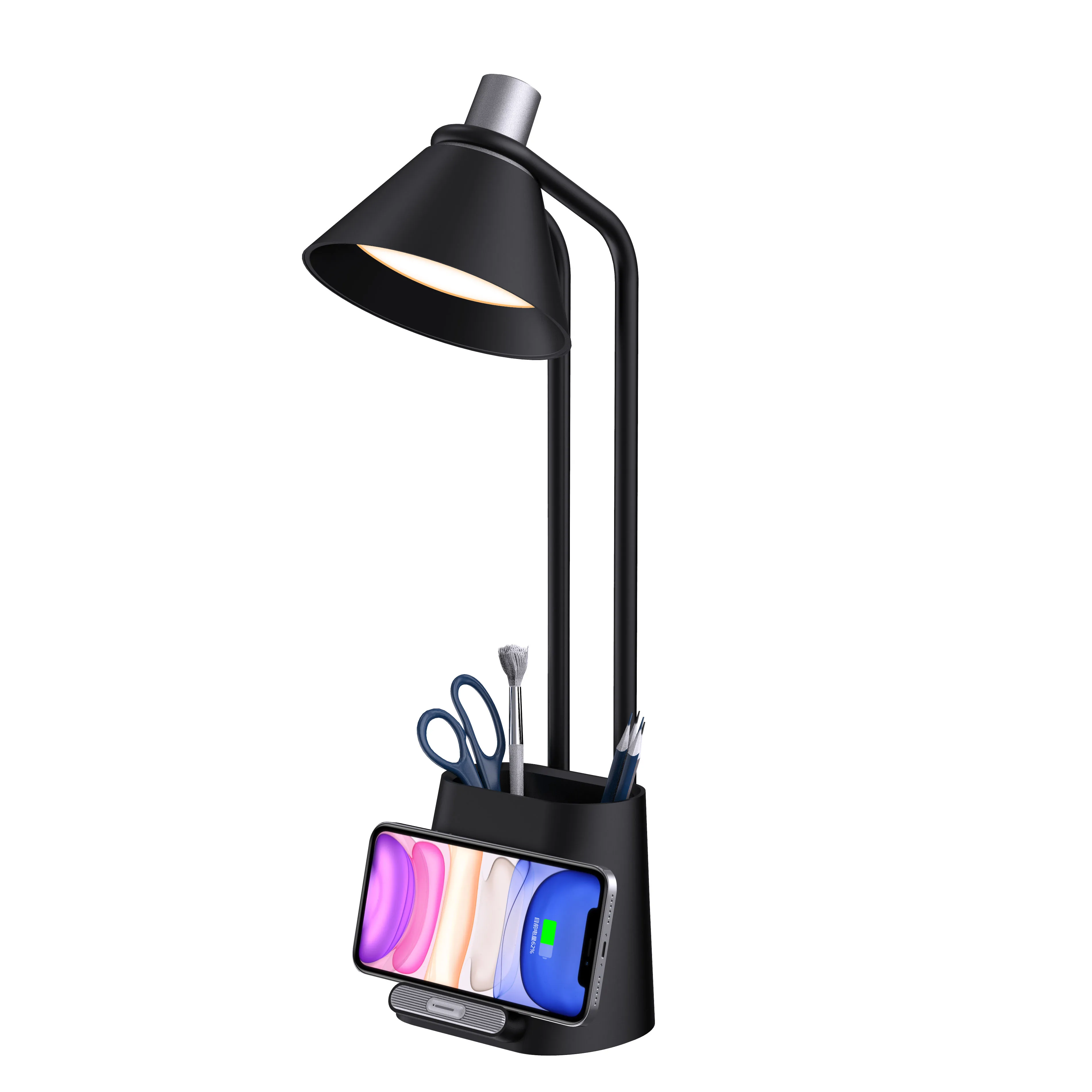 Table Lamp with Wireless Charger Light with Pen Holder 3 Grade Brightness Dimmable Desk Lamp for Children Kid Adult Study Work