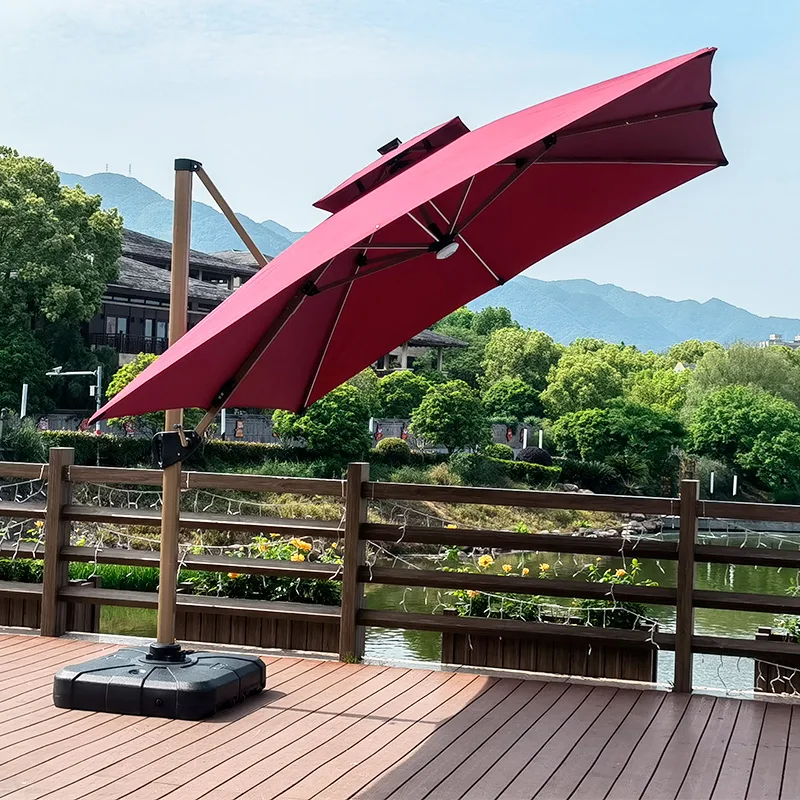 L 3*3M Square Parasol Patio Furniture Ombrelone Umbrella Garden Cafe Outdoor  Garden Sunshade with Led Lights and Power Bank