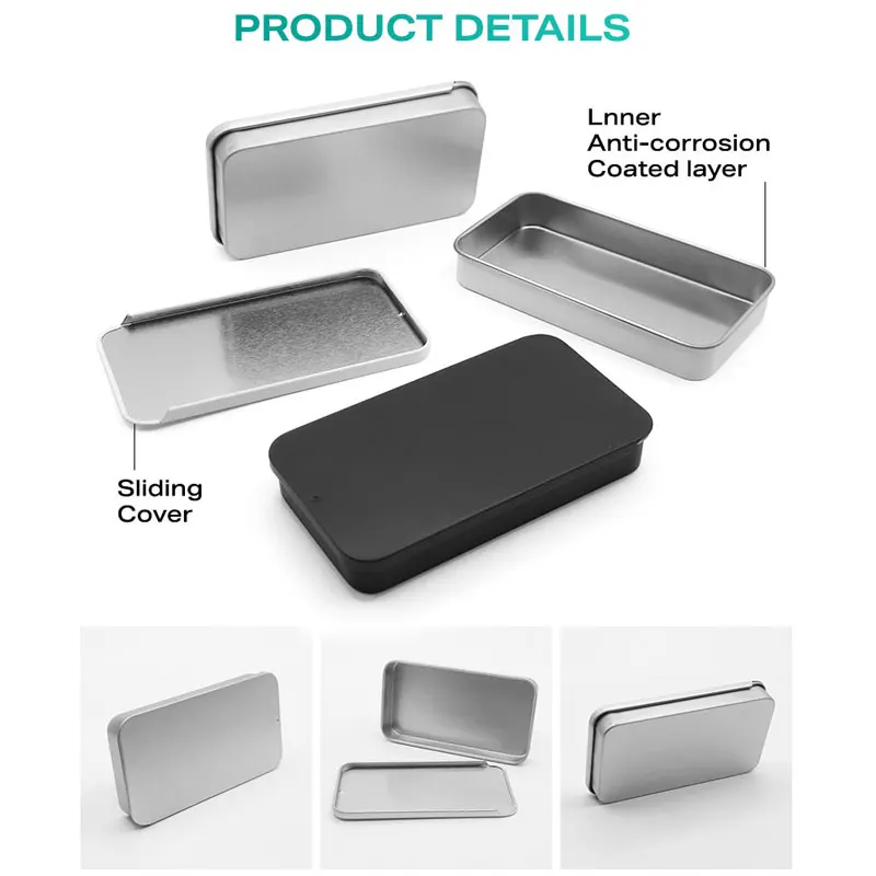 50ml 60ml 100ml Rectangle Metal Packaging Can Container for Cosmetic Sliding square Packing Tin Jar Box with Lid for Gift