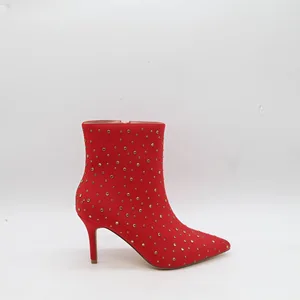 BUSY GIRL HQ1120 Red Ankle Boots for Women Elegant Pointed Toe High Heels Women's Frosted Rhinestone Stiletto Ankle Boots Custom