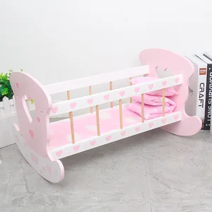 Early Education Wood Simulation Doll Bed for Boys Girls Children's Role-Playing House with Rocking Bed Toy Furniture Baby Cri
