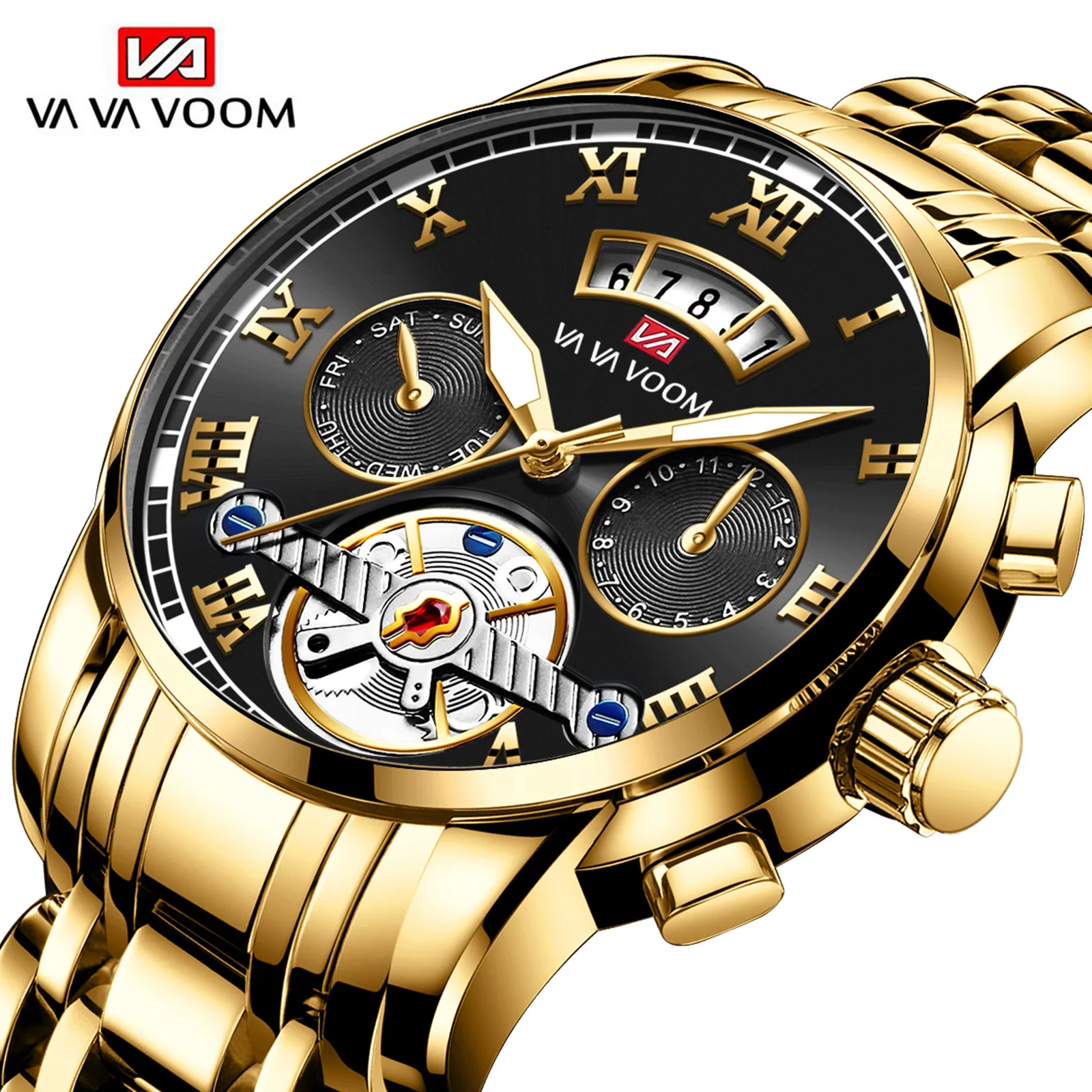 Relogio Masculino VA VA VOOM 2453 Men Luxury Watches Stainless Steel Quartz Luminous Fashion Waterproof Outdoor Sport Watch