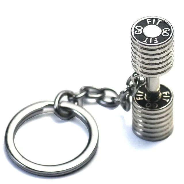 Fitness Equipment DUMBELL Weights Silver Metal KEY CHAIN Ring Keychain NEW 