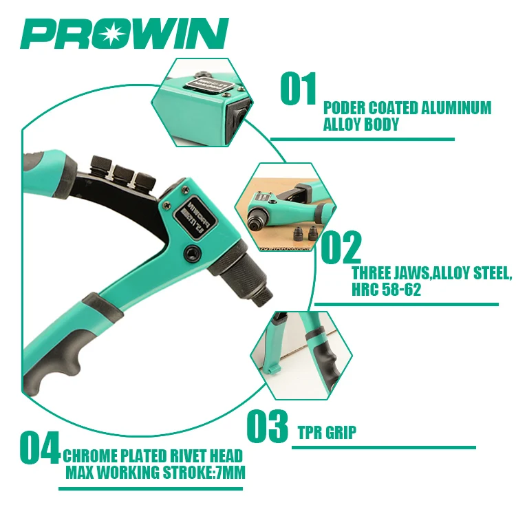 HAUTMEC 5-in-1 Rivet Gun Heavy-Duty Press-Type Labor Saving Pop Rivet Tool Kit With