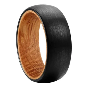 Coolstyle Jewelry Wholesale 8mm Whisky Barrel Oak Wood Inlay Black Tungsten Carbide Ring for Men Women Fashion Engagement Band