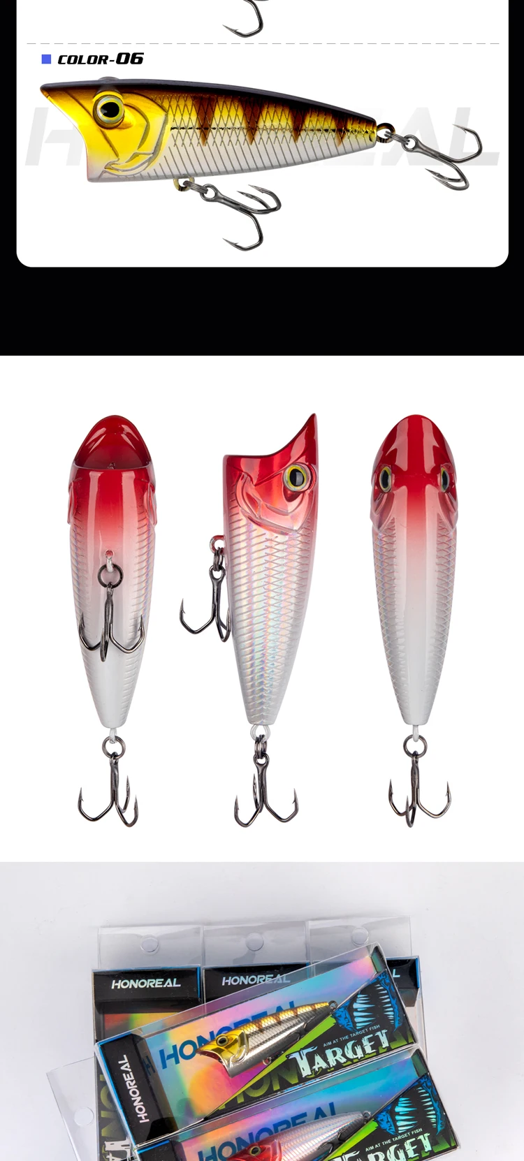 Honoreal Bass Fishing Topwater Mm G Poppers Lure Popper Fishing Bait Buy Popper Fishing