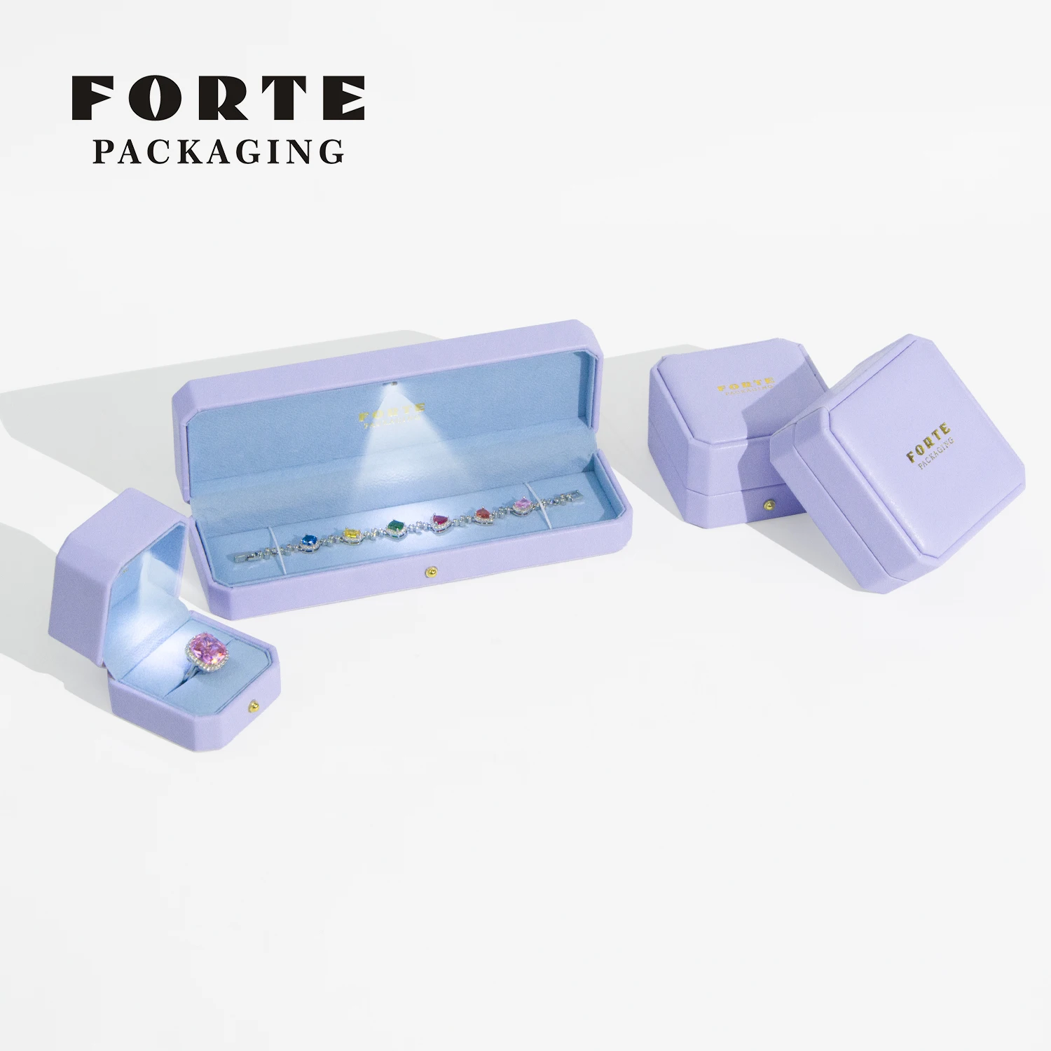 FORTE Light Jewelry Packaging Custom Ring Box Cuban Necklace Chain  Box Hiphop LED Packing Jewelry Box With Light