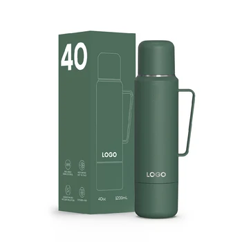 Customizable Logo 40 oz Sport Wholesale Drinking Water Bottle Thermal Stainless Steel Hot Cold Travel Flask with 2 Sharing Cups